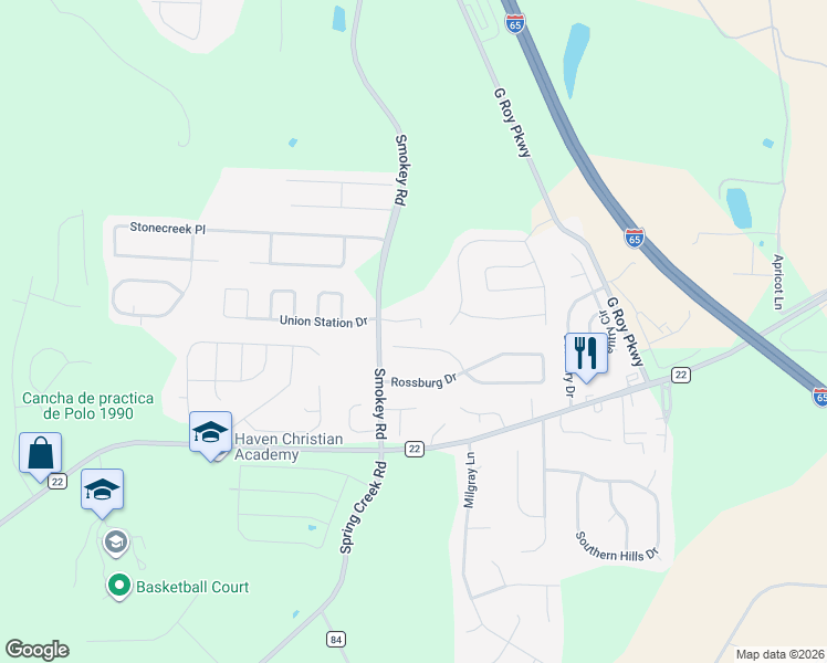 map of restaurants, bars, coffee shops, grocery stores, and more near 169 Little John Circle in Calera