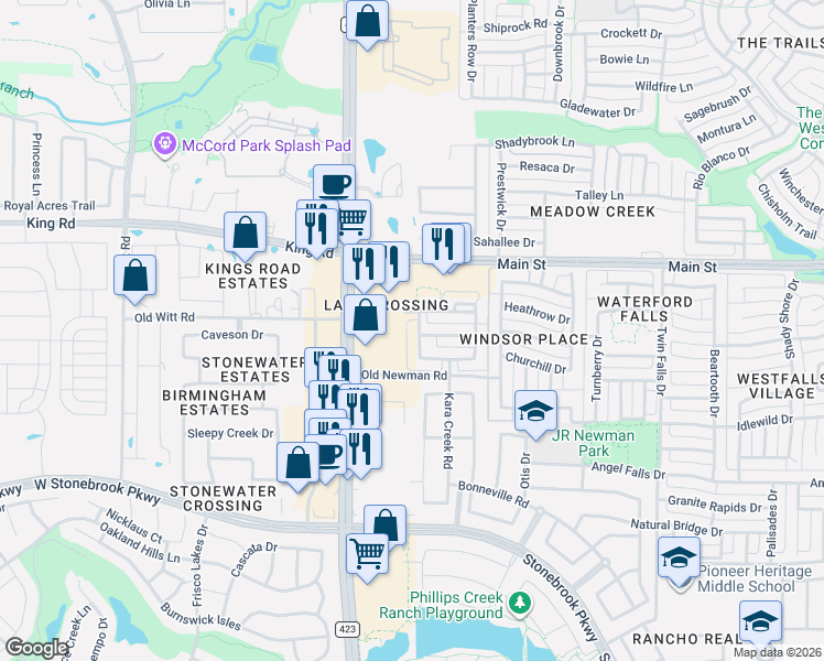 map of restaurants, bars, coffee shops, grocery stores, and more near 515 Cotley Drive in Frisco