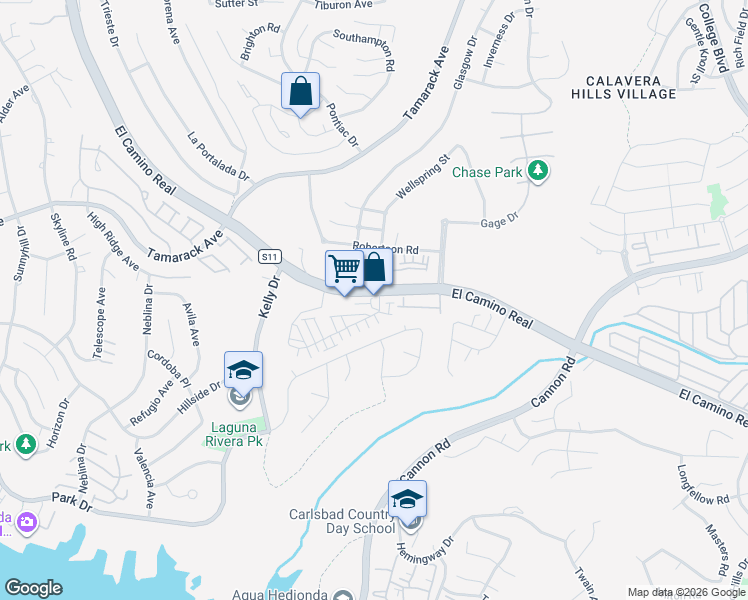 map of restaurants, bars, coffee shops, grocery stores, and more near 4915 El Camino Real in Carlsbad