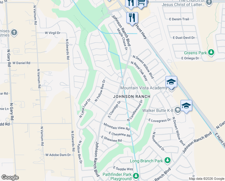 map of restaurants, bars, coffee shops, grocery stores, and more near 251 East Canary Court in San Tan Valley