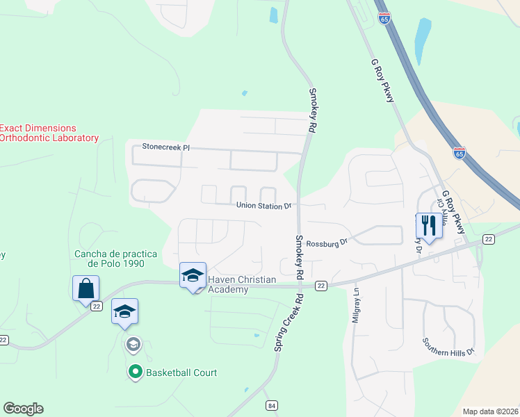map of restaurants, bars, coffee shops, grocery stores, and more near 400 Union Station Way in Calera