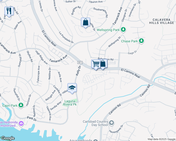 map of restaurants, bars, coffee shops, grocery stores, and more near 4660 Garden Hill Loop in Carlsbad