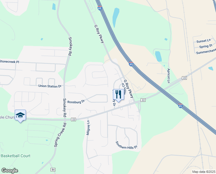 map of restaurants, bars, coffee shops, grocery stores, and more near 166 King Richards Way in Calera