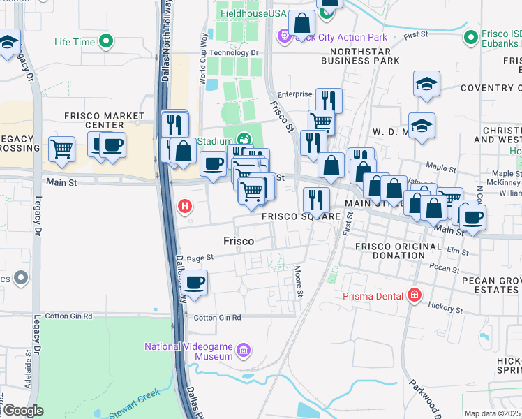 map of restaurants, bars, coffee shops, grocery stores, and more near 6136 Frisco Square Boulevard in Frisco