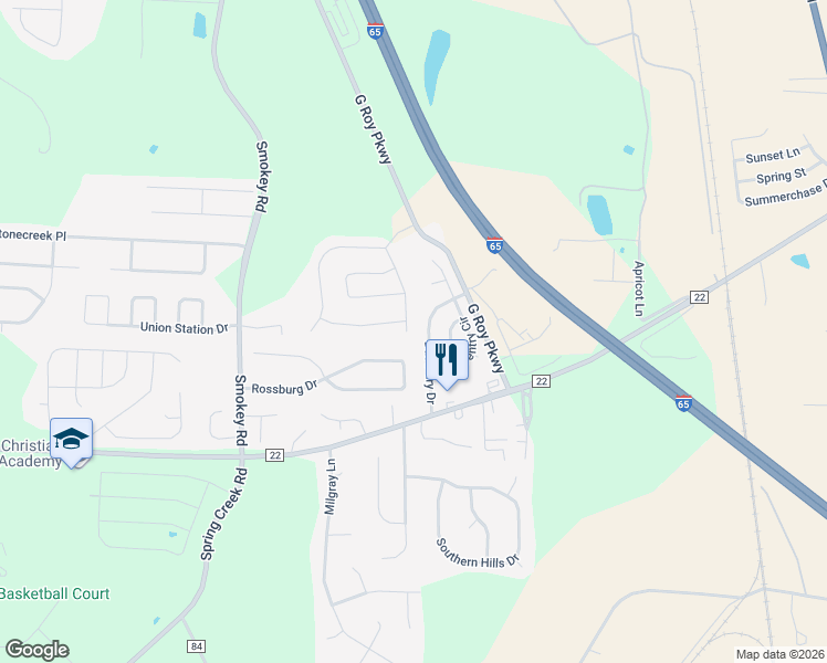 map of restaurants, bars, coffee shops, grocery stores, and more near 171 King Richards Way in Calera
