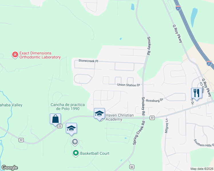 map of restaurants, bars, coffee shops, grocery stores, and more near 324 Union Station Drive in Calera