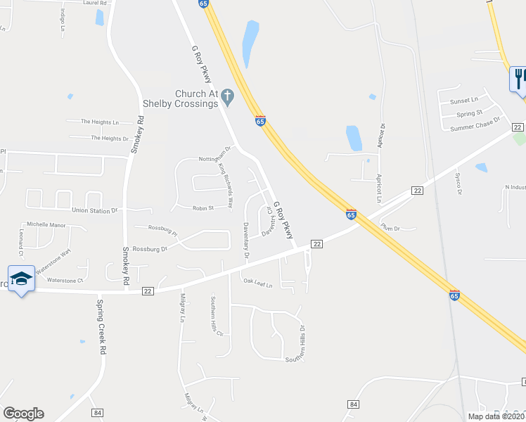 map of restaurants, bars, coffee shops, grocery stores, and more near 836 Daventry Lane in Calera