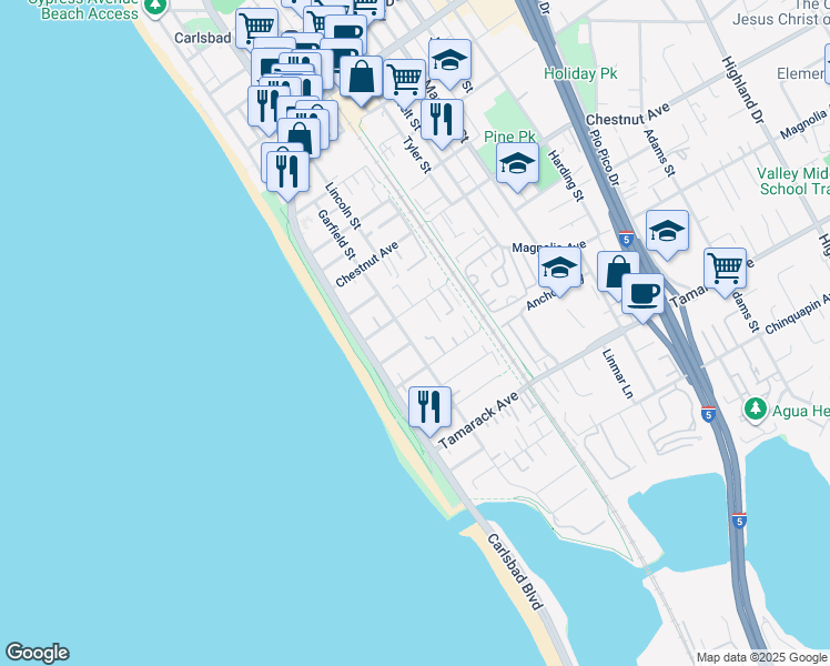 map of restaurants, bars, coffee shops, grocery stores, and more near 3580 Garfield Street in Carlsbad