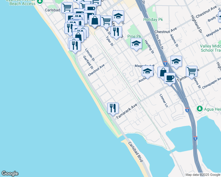 map of restaurants, bars, coffee shops, grocery stores, and more near in Carlsbad