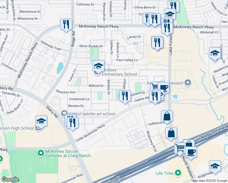 map of restaurants, bars, coffee shops, grocery stores, and more near 4904 Devon Drive in McKinney