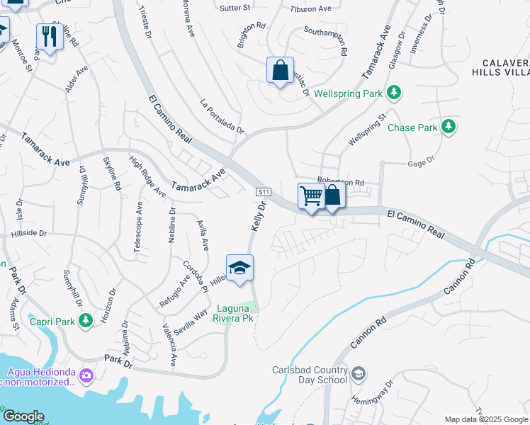 map of restaurants, bars, coffee shops, grocery stores, and more near 4820 Kelly Drive in Carlsbad