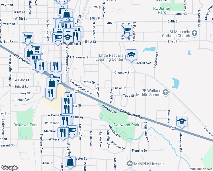 map of restaurants, bars, coffee shops, grocery stores, and more near 608 South Lide Avenue in Mount Pleasant