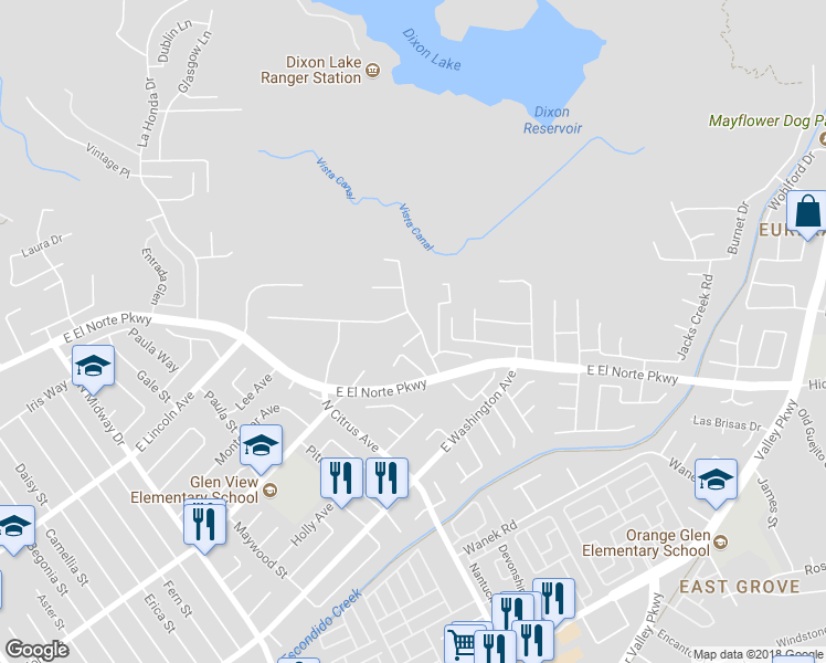 map of restaurants, bars, coffee shops, grocery stores, and more near 773 Sungold Way in Escondido