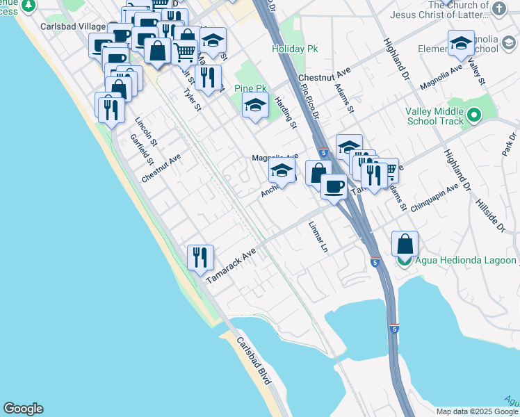 map of restaurants, bars, coffee shops, grocery stores, and more near 3735 Hibiscus Circle in Carlsbad