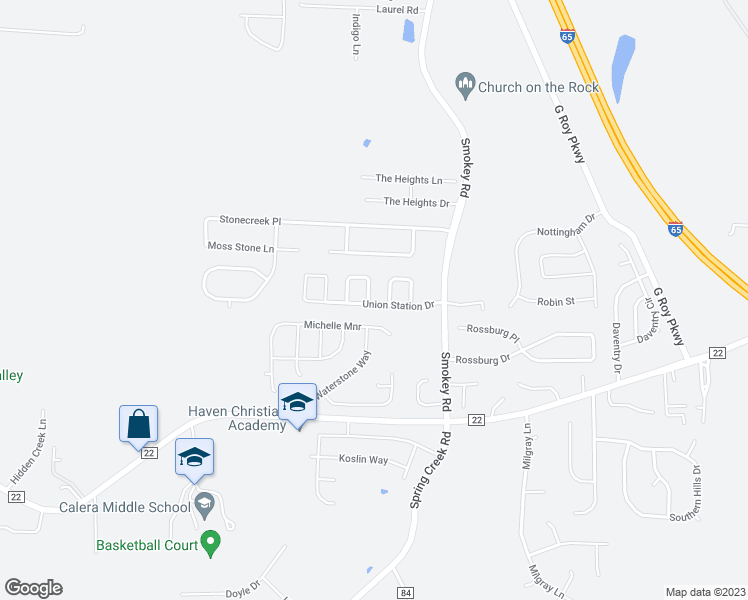 map of restaurants, bars, coffee shops, grocery stores, and more near 312 Union Station Place in Calera