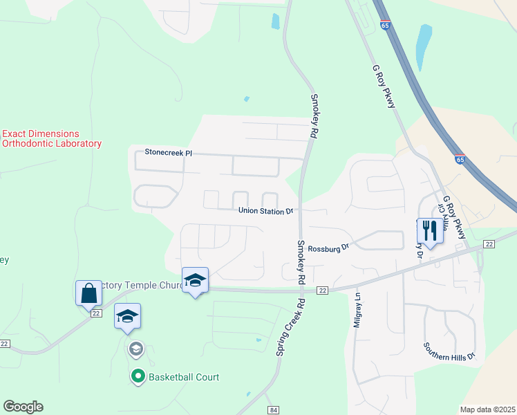 map of restaurants, bars, coffee shops, grocery stores, and more near 400 Union Station Way in Calera