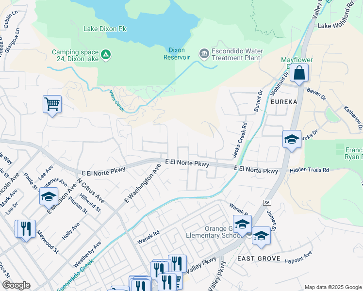 map of restaurants, bars, coffee shops, grocery stores, and more near 602 El Norte Hills Place in Escondido