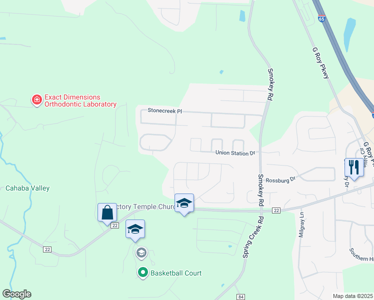 map of restaurants, bars, coffee shops, grocery stores, and more near 324 Union Station Drive in Calera