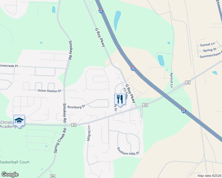 map of restaurants, bars, coffee shops, grocery stores, and more near 163 King Richards Way in Calera