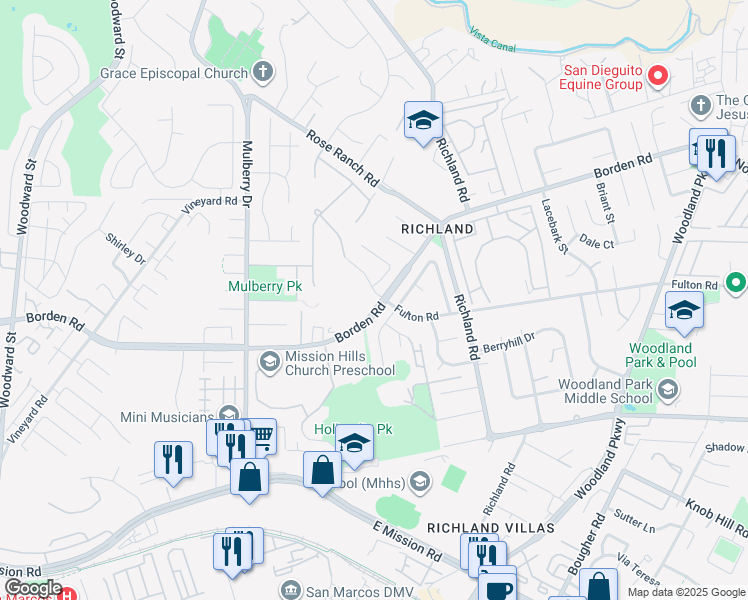 map of restaurants, bars, coffee shops, grocery stores, and more near 799 Fulton Road in San Marcos