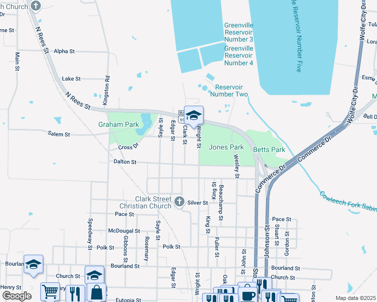 map of restaurants, bars, coffee shops, grocery stores, and more near 1000 Wright Street in Greenville