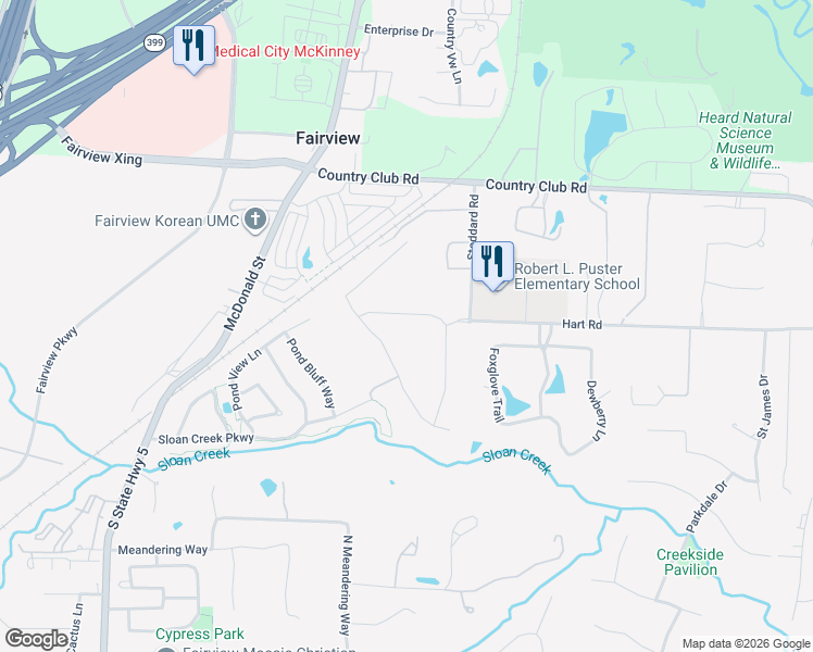 map of restaurants, bars, coffee shops, grocery stores, and more near 656 Louise Drive in McKinney