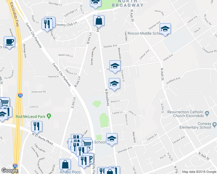 map of restaurants, bars, coffee shops, grocery stores, and more near 110 Brava Place in Escondido