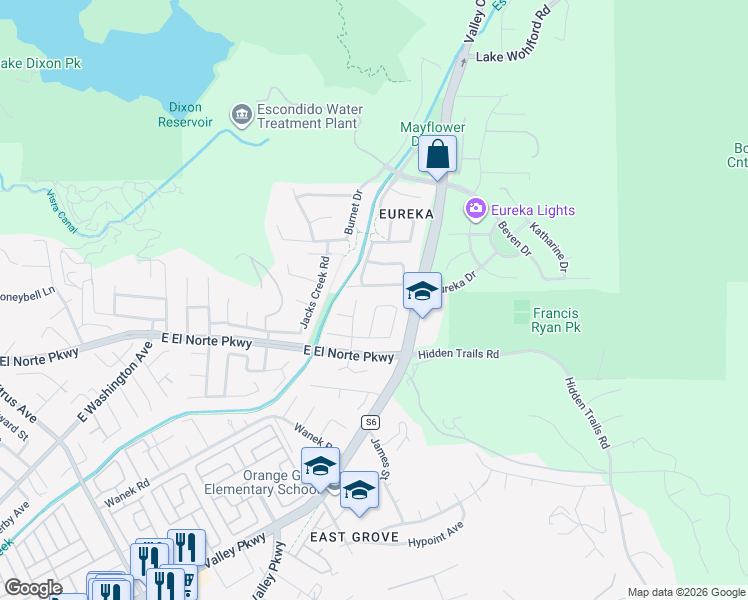 map of restaurants, bars, coffee shops, grocery stores, and more near 2923 Oro Blanco Circle in Escondido