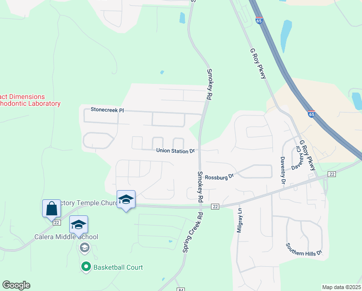 map of restaurants, bars, coffee shops, grocery stores, and more near 309 Union Station Way in Calera