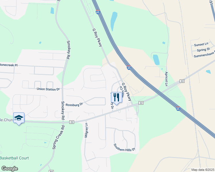 map of restaurants, bars, coffee shops, grocery stores, and more near 159 King Richards Way in Calera