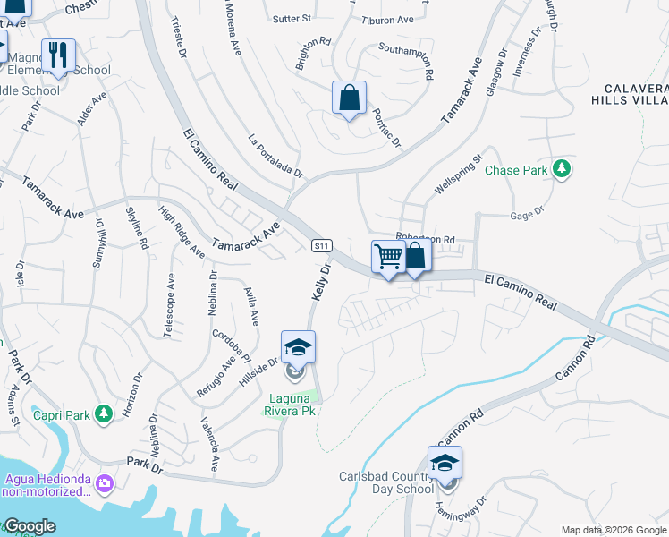 map of restaurants, bars, coffee shops, grocery stores, and more near 4820 Kelly Drive in Carlsbad