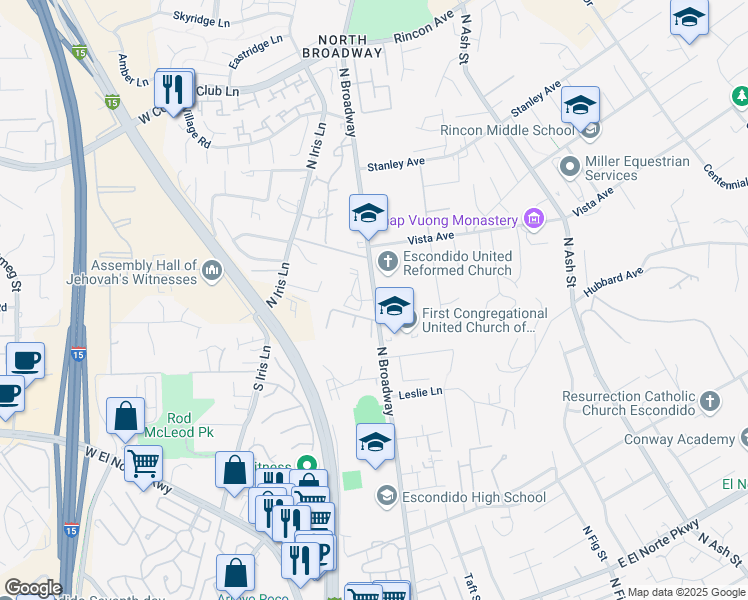 map of restaurants, bars, coffee shops, grocery stores, and more near 110 Brava Place in Escondido
