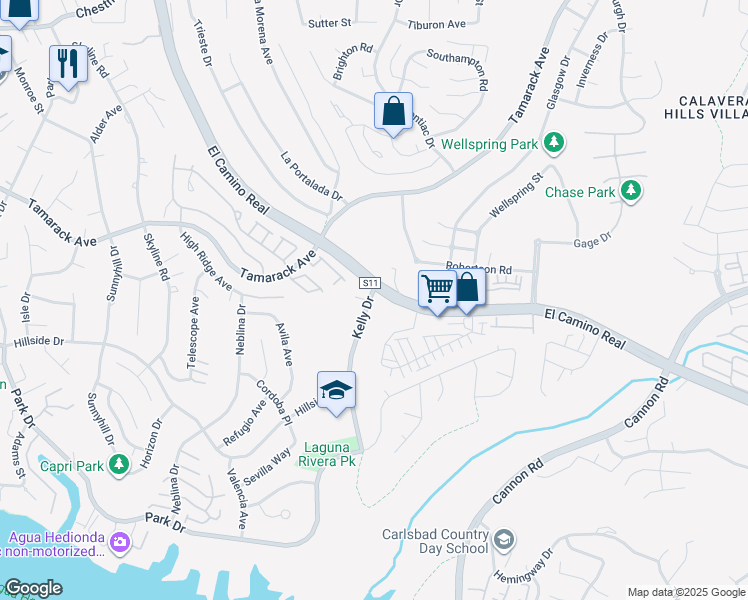 map of restaurants, bars, coffee shops, grocery stores, and more near 4820 Kelly Drive in Carlsbad