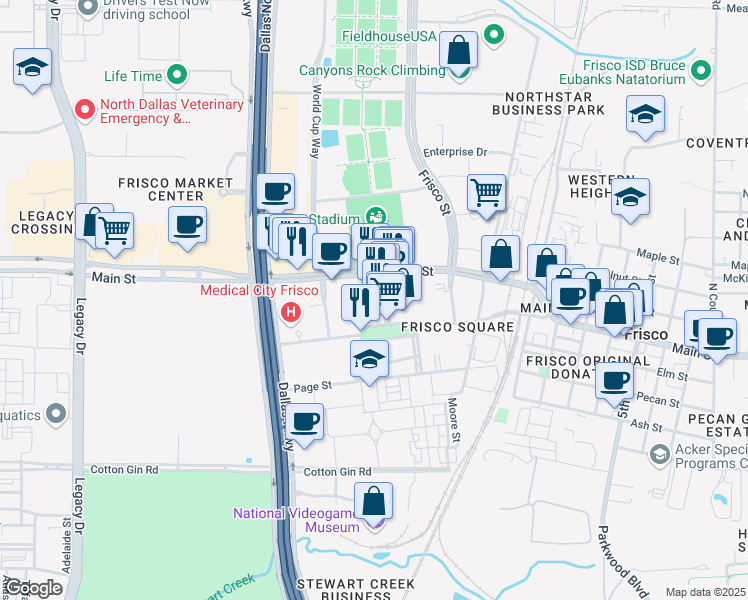 map of restaurants, bars, coffee shops, grocery stores, and more near 8797 Coleman Boulevard in Frisco