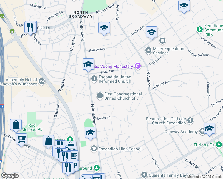 map of restaurants, bars, coffee shops, grocery stores, and more near 281 Fire Mountain Place in Escondido