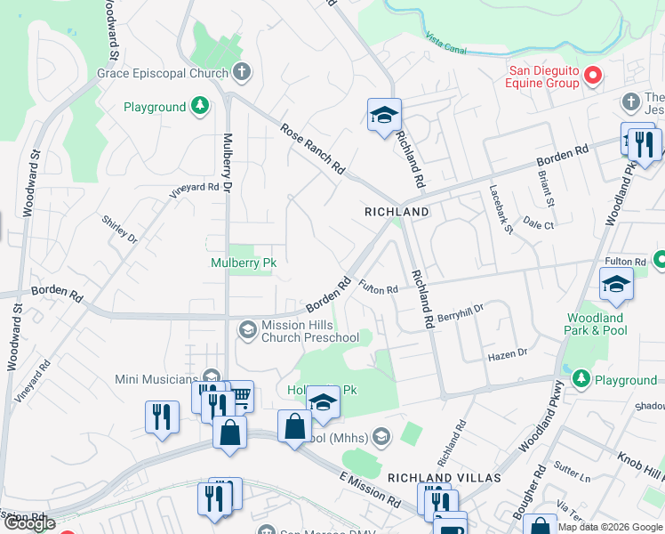 map of restaurants, bars, coffee shops, grocery stores, and more near 793 Fulton Road in San Marcos
