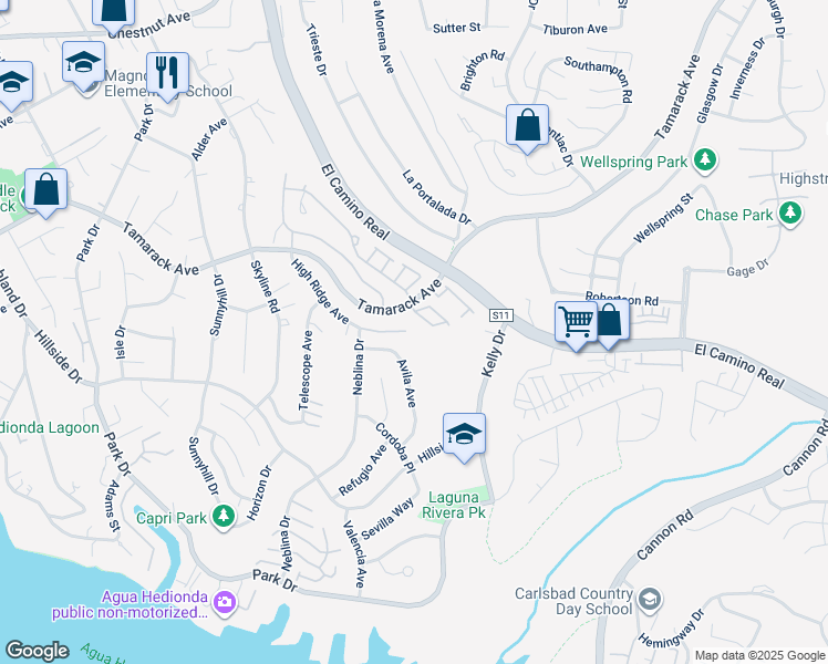 map of restaurants, bars, coffee shops, grocery stores, and more near 1981 High Ridge Avenue in Carlsbad