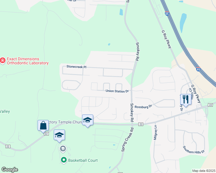 map of restaurants, bars, coffee shops, grocery stores, and more near 511 Union Station Place in Calera
