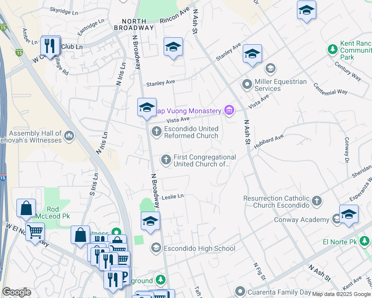 map of restaurants, bars, coffee shops, grocery stores, and more near 281 Fire Mountain Place in Escondido