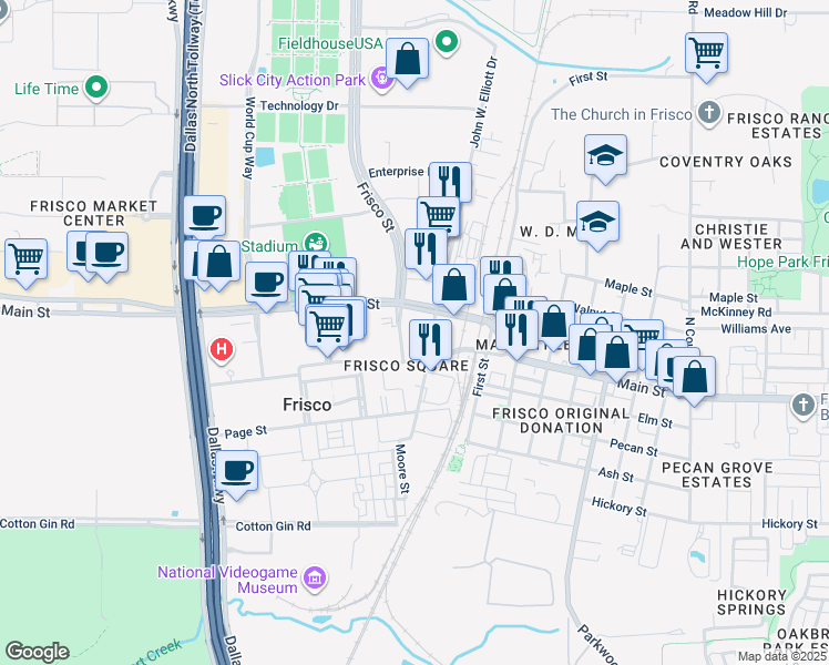 map of restaurants, bars, coffee shops, grocery stores, and more near in Frisco