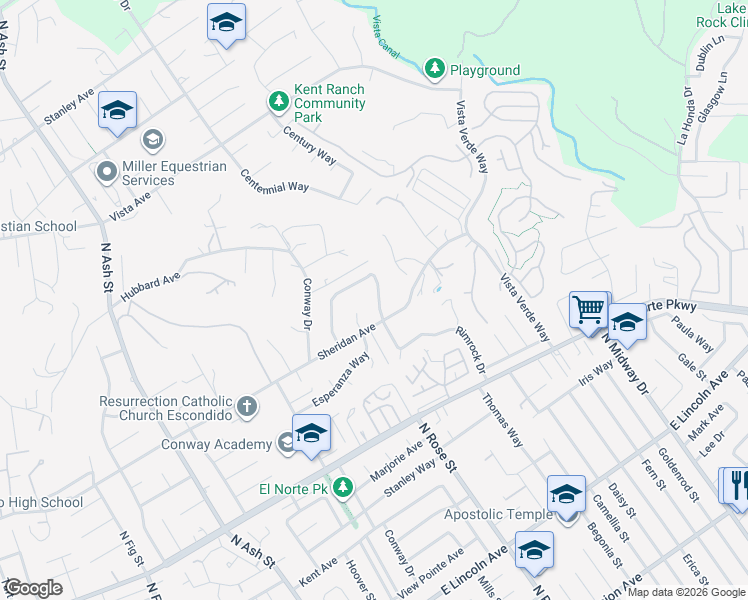map of restaurants, bars, coffee shops, grocery stores, and more near 1509 Rimrock Drive in Escondido