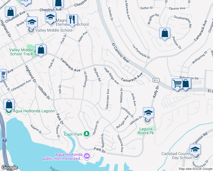 map of restaurants, bars, coffee shops, grocery stores, and more near 4623 Telescope Avenue in Carlsbad