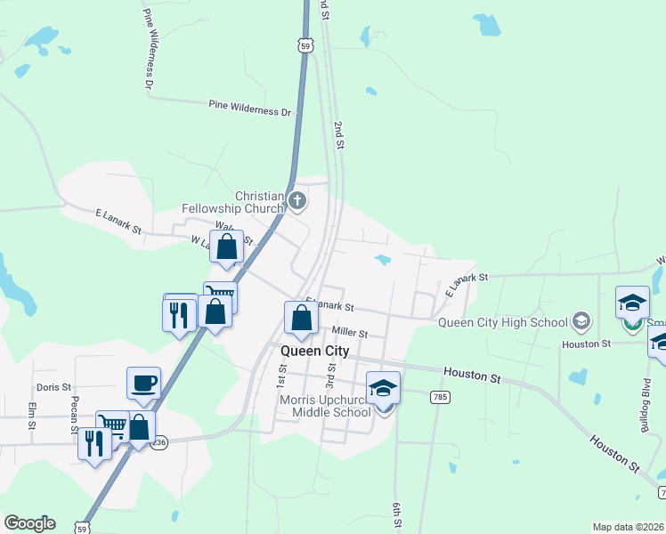 map of restaurants, bars, coffee shops, grocery stores, and more near 1006 3rd Street in Queen City