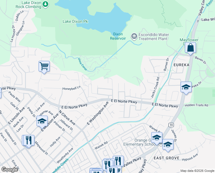 map of restaurants, bars, coffee shops, grocery stores, and more near 621 Stoneybrae Place in Escondido
