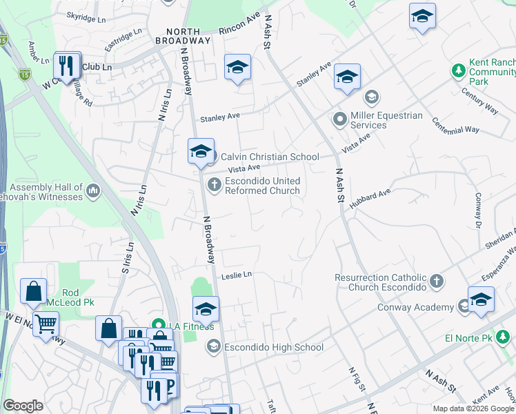 map of restaurants, bars, coffee shops, grocery stores, and more near 281 Fire Mountain Place in Escondido