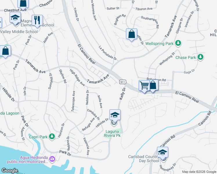 map of restaurants, bars, coffee shops, grocery stores, and more near 1981 High Ridge Avenue in Carlsbad