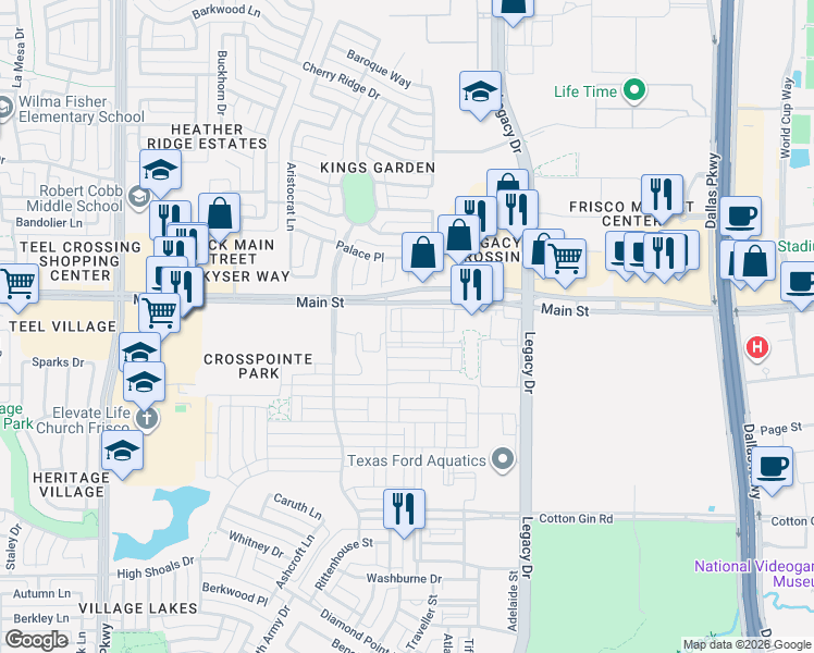map of restaurants, bars, coffee shops, grocery stores, and more near 4202 Sechrist Drive in Frisco
