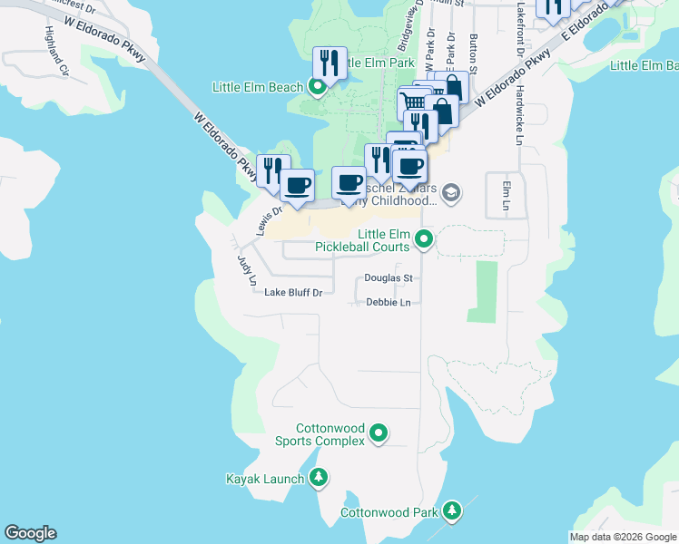 map of restaurants, bars, coffee shops, grocery stores, and more near 507 Bill Street in Little Elm