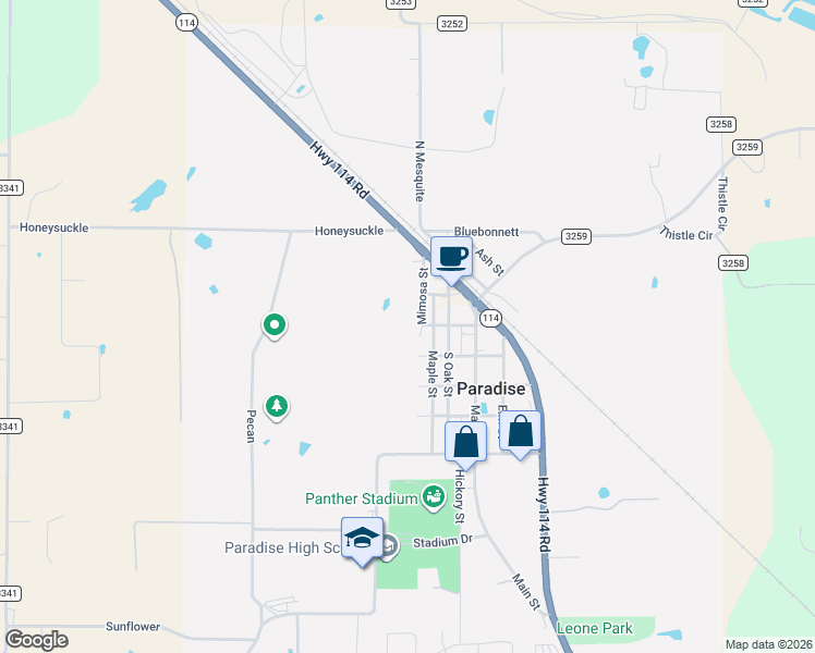 map of restaurants, bars, coffee shops, grocery stores, and more near 202 Mimosa Street in Paradise