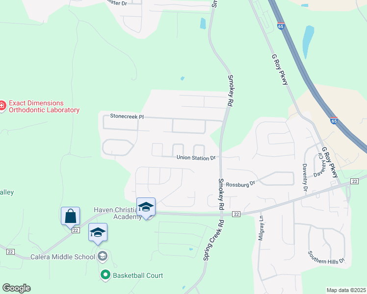 map of restaurants, bars, coffee shops, grocery stores, and more near 524 Union Station Place in Calera